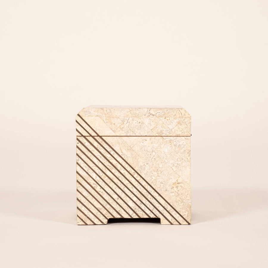 Tessellated Travertine & Brass Cube Box