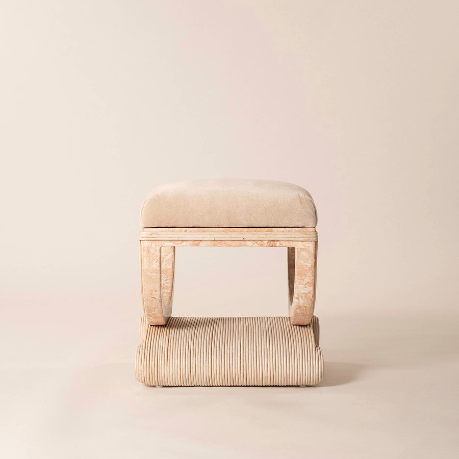 1970s Tessellated Stone Rattan Bench