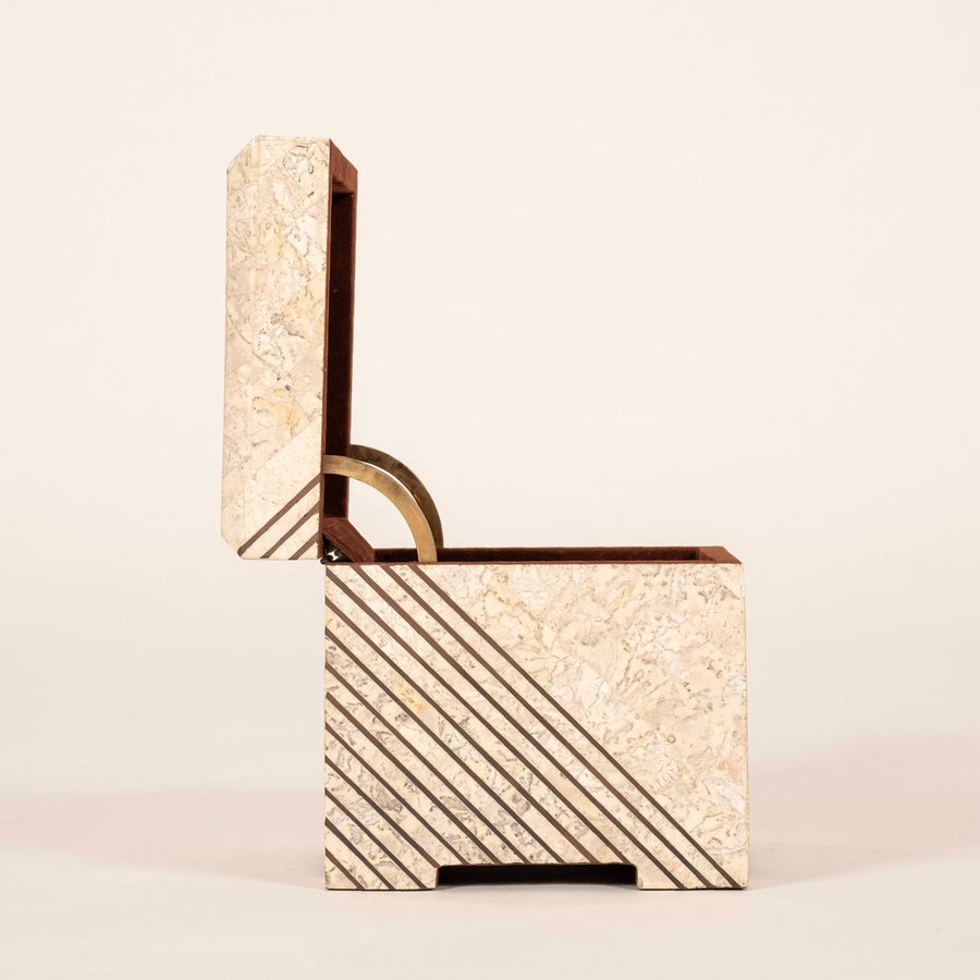 Tessellated Travertine & Brass Cube Box