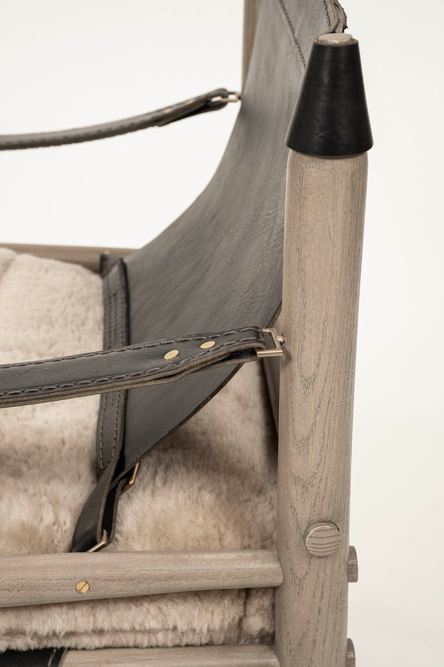 Pair Black Leather Shearling Sling Chairs