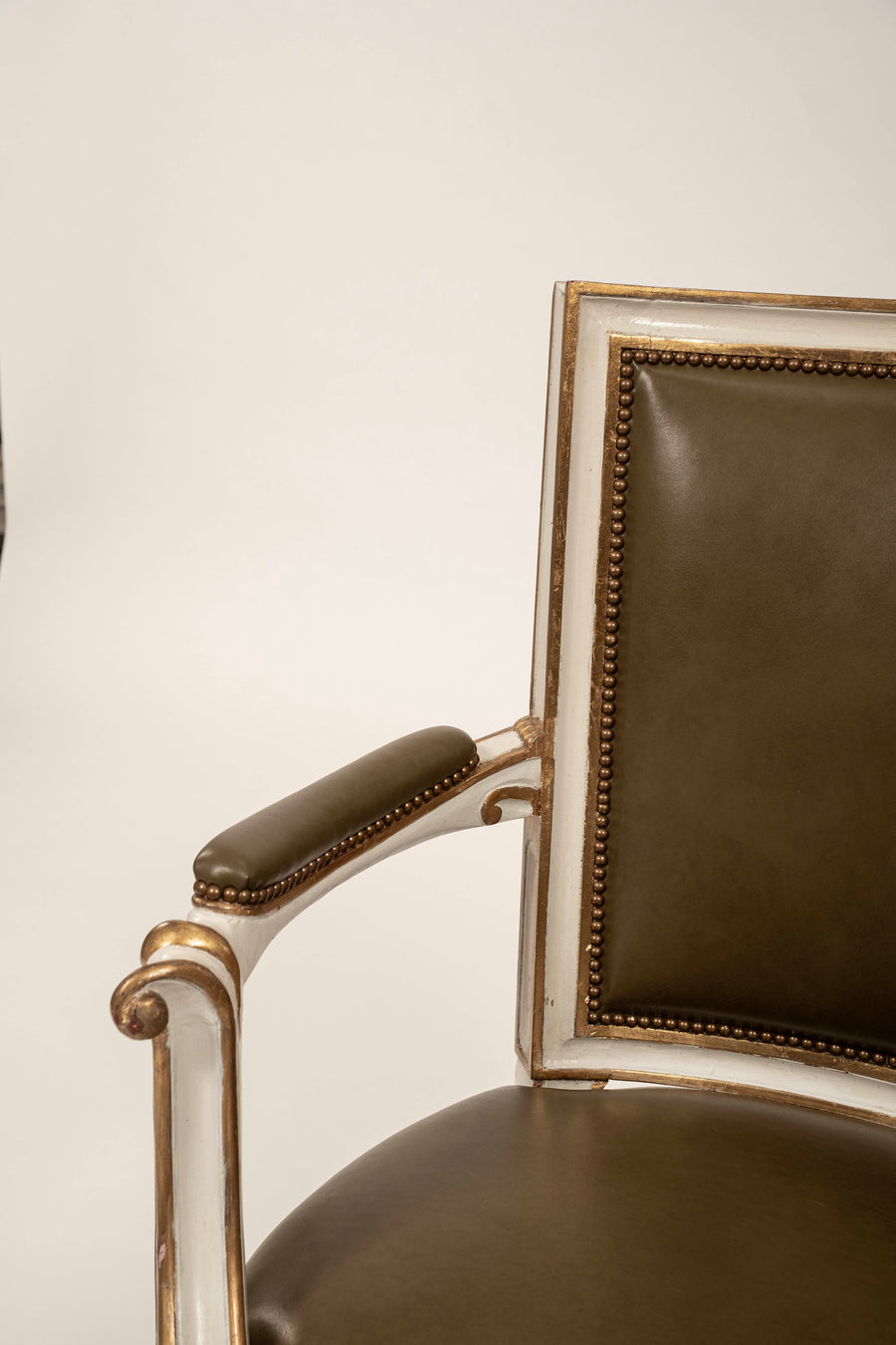 Pair 20th Century Louis XVI Style Painted Gilt Armchairs