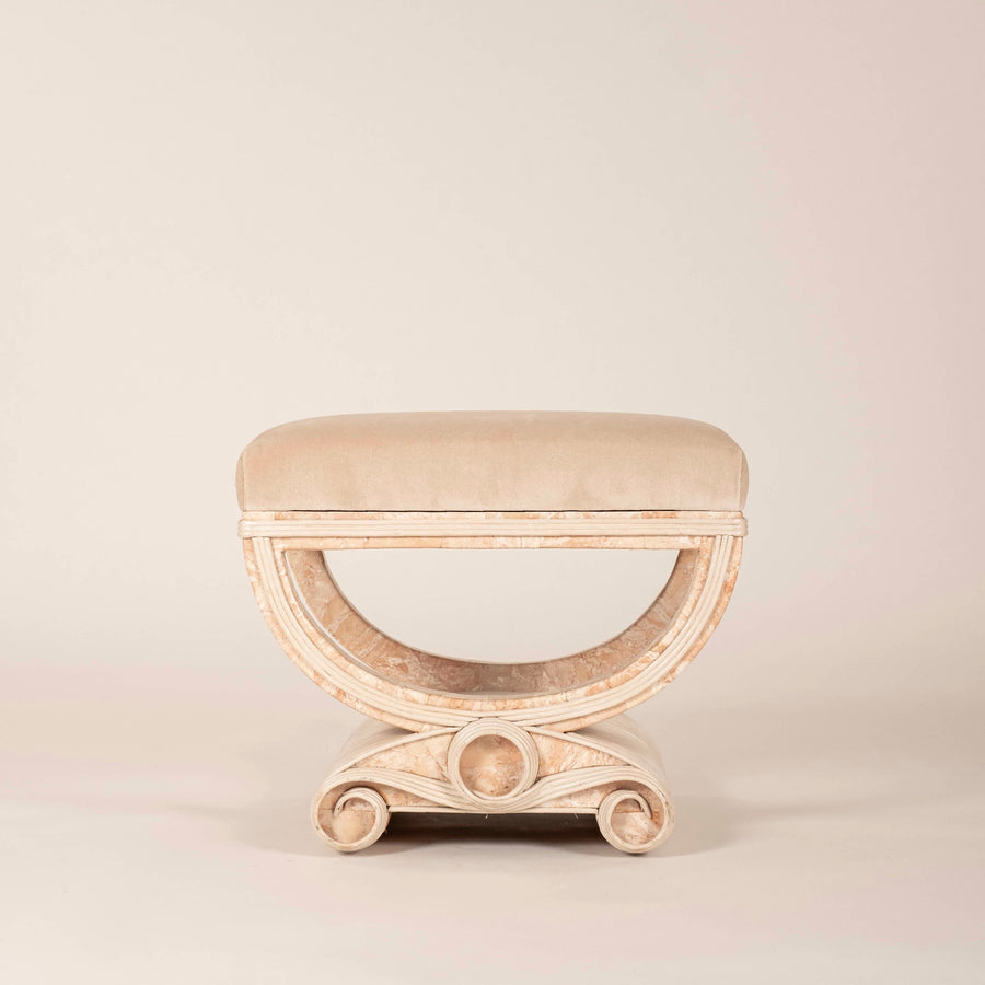 1970s Tessellated Stone Rattan Bench