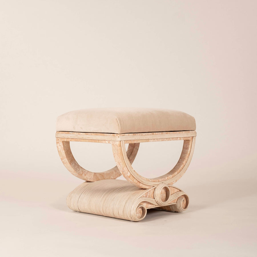 1970s Tessellated Stone Rattan Bench