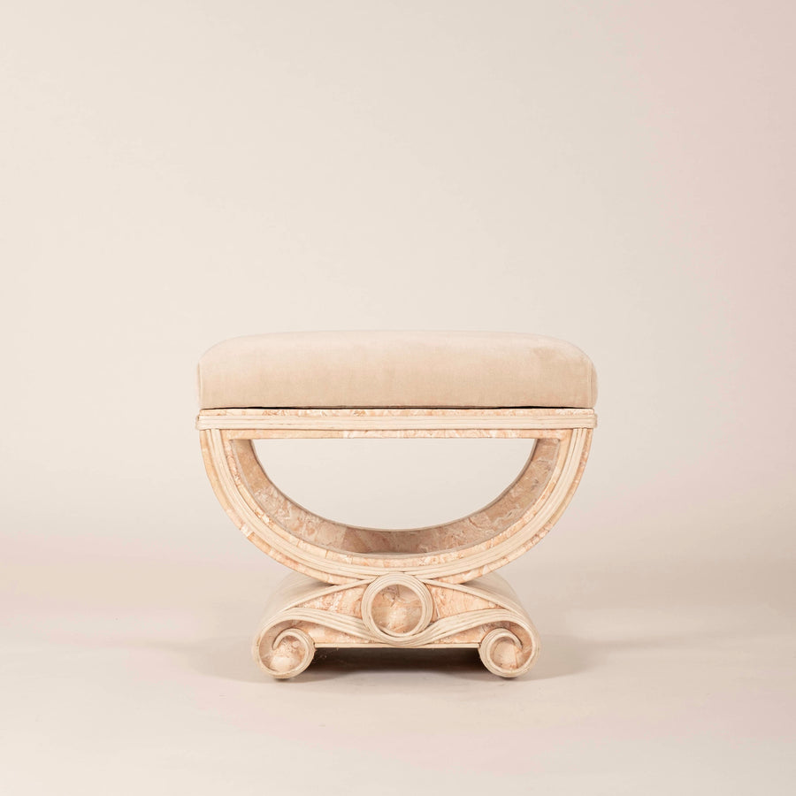 1970s Tessellated Stone Rattan Bench