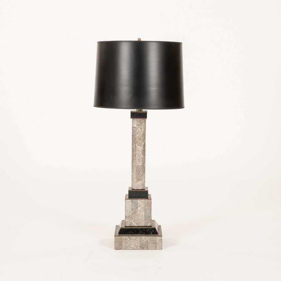 Pair Tessellated Marble Column Lamps