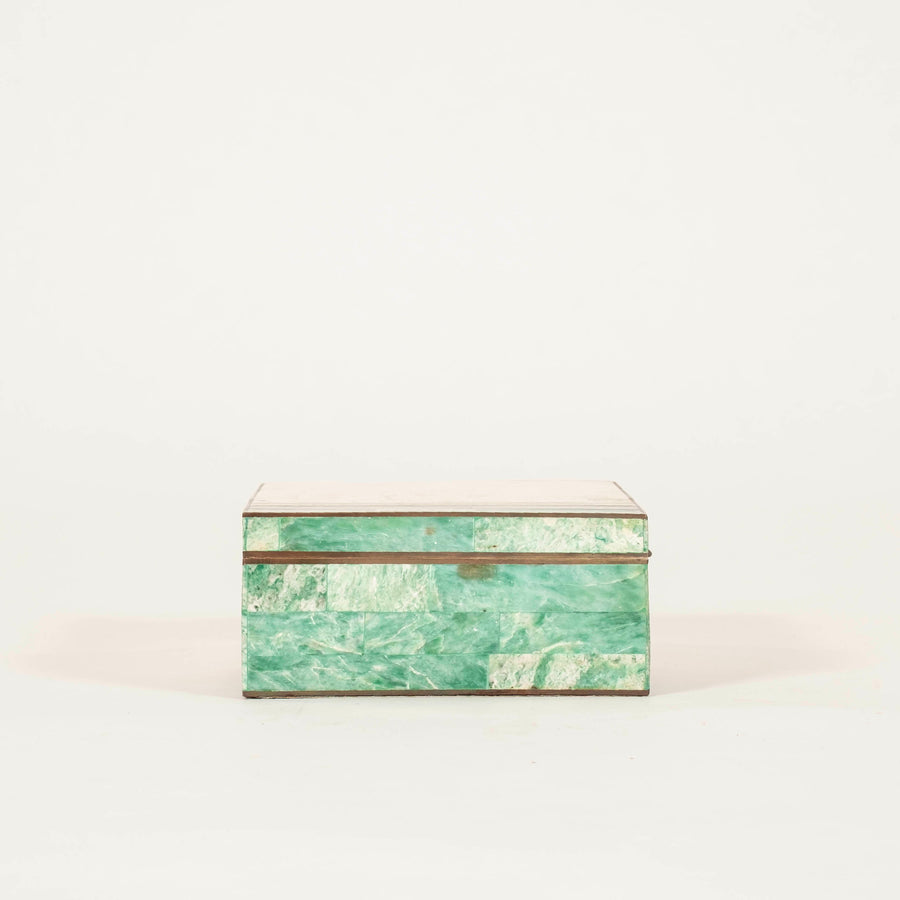 Tessellated Polychrome Mixed Stone & Brass Box