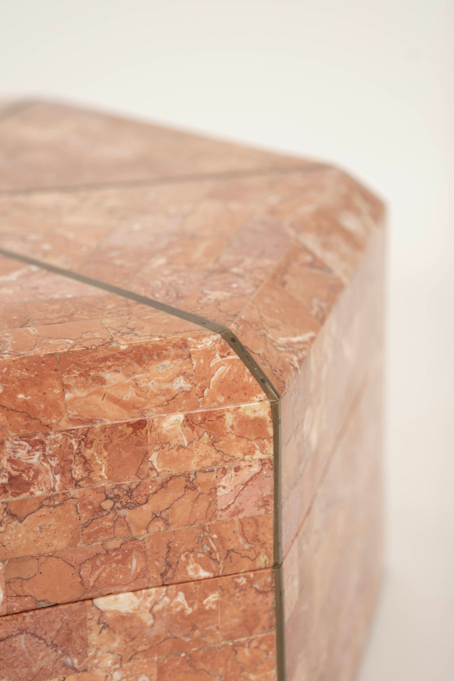 Maitland Smith Tessellated Marble & Brass Inlay Hexagonal Box