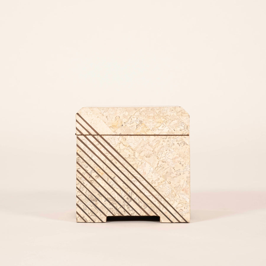 Tessellated Travertine & Brass Cube Box