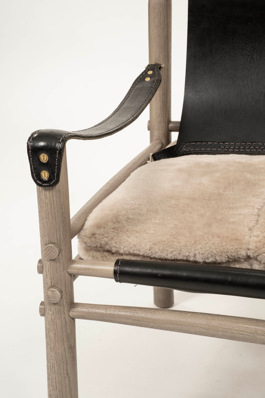 Pair Black Leather Shearling Sling Chairs