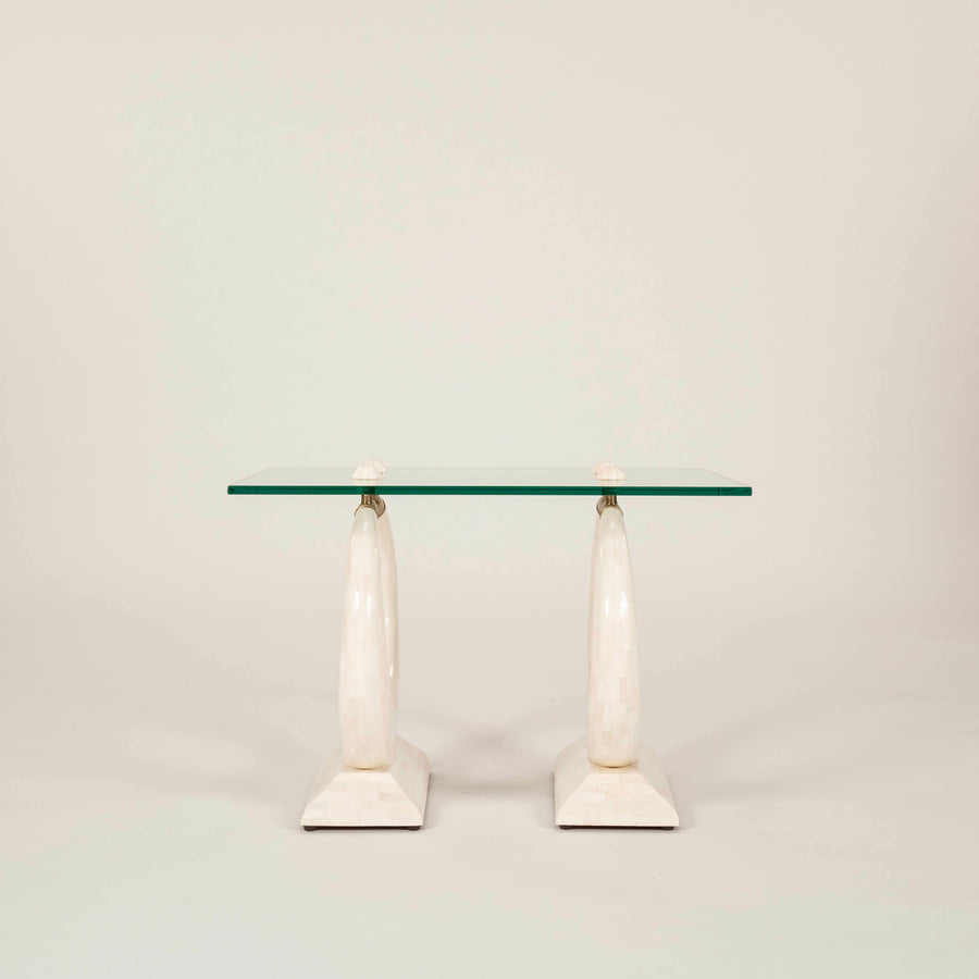 Tessellated Travertine Rings & Glass Side Table