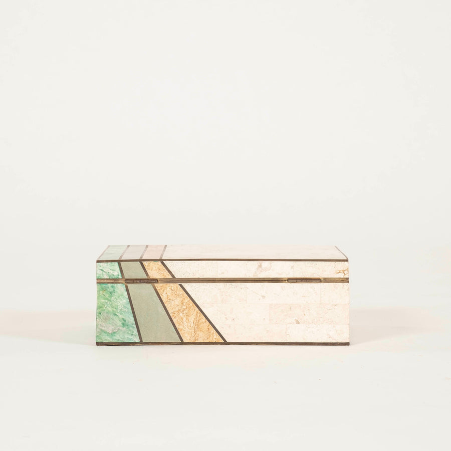 Tessellated Polychrome Mixed Stone & Brass Box