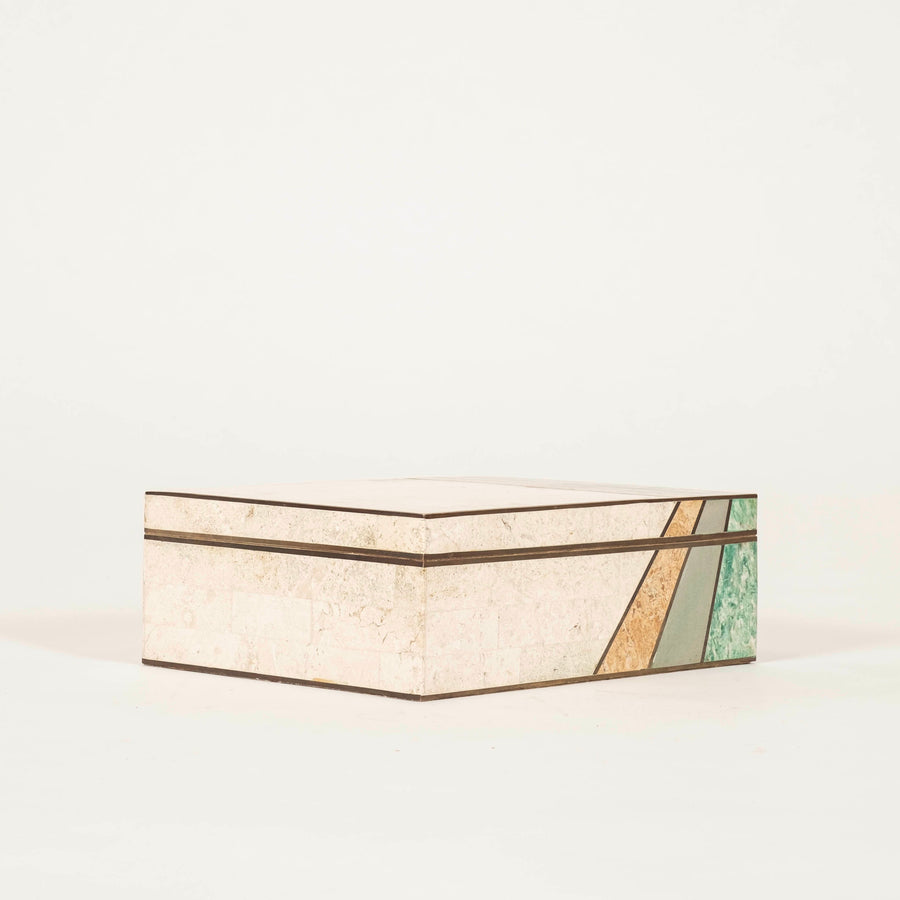 Tessellated Polychrome Mixed Stone & Brass Box