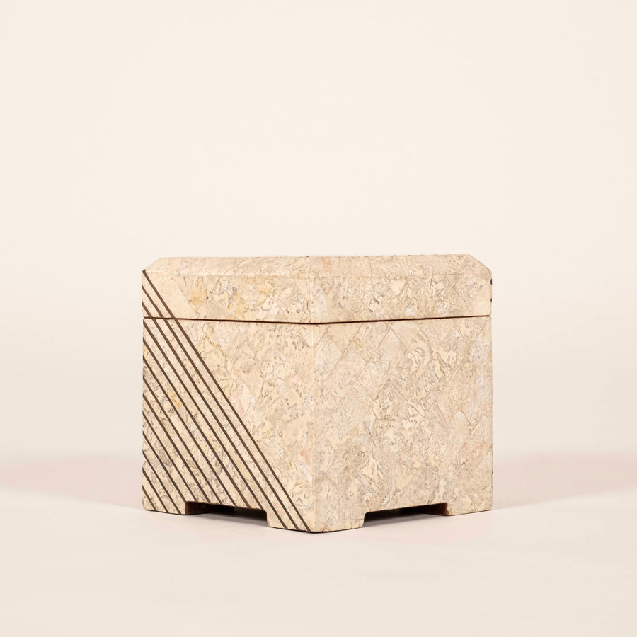 Tessellated Travertine & Brass Cube Box