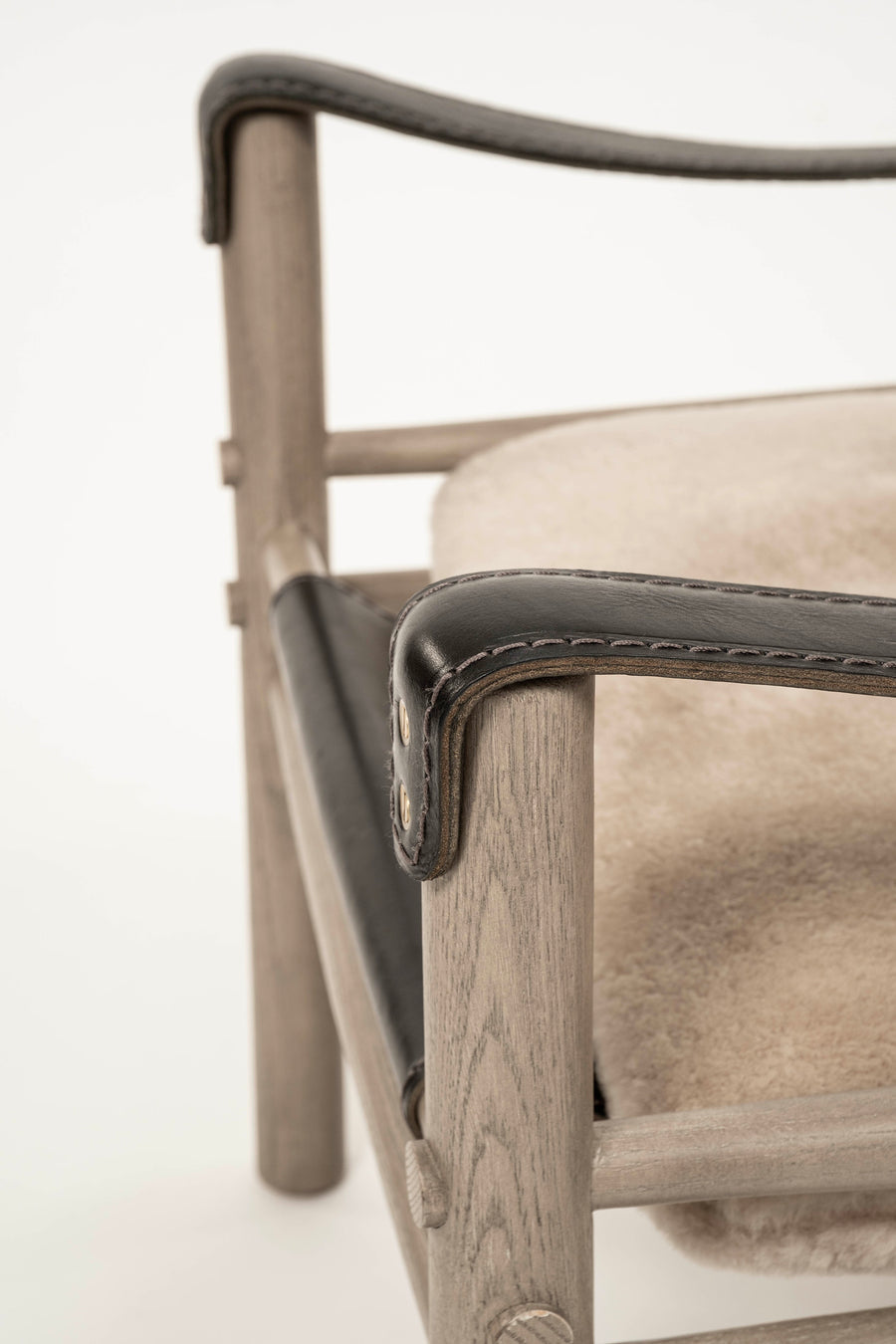 Pair Black Leather Shearling Sling Chairs
