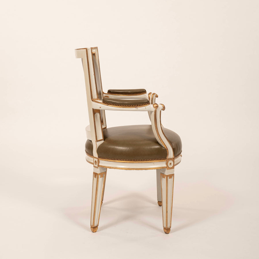 Pair 20th Century Louis XVI Style Painted Gilt Armchairs