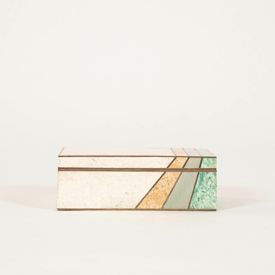 Tessellated Polychrome Mixed Stone & Brass Box