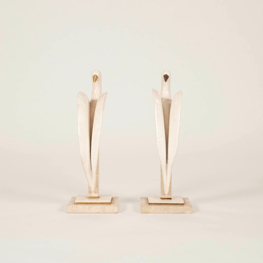 Pair Maitland Smith Tessellated Stone Bird Sculptures