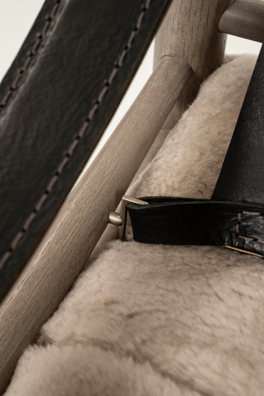 Pair Black Leather Shearling Sling Chairs