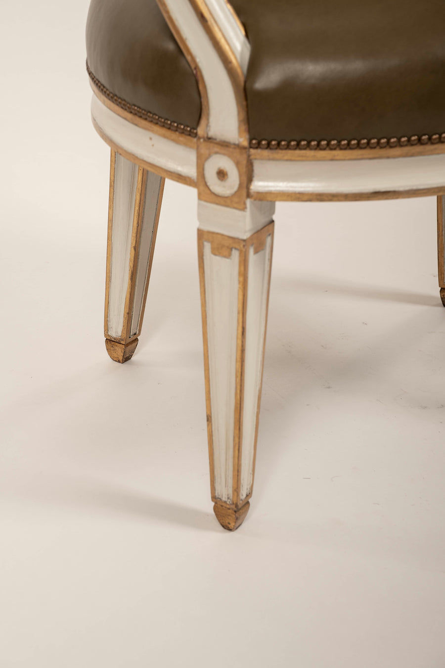 Pair 20th Century Louis XVI Style Painted Gilt Armchairs