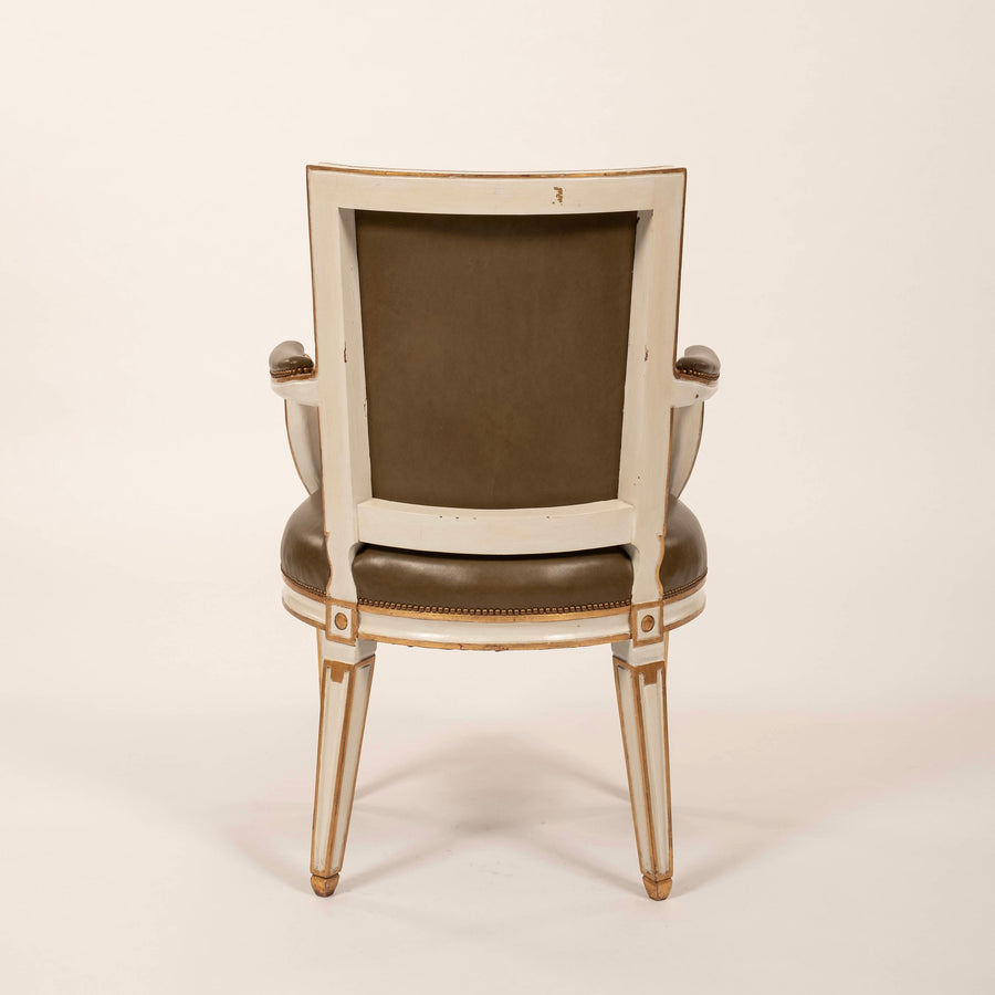 Pair 20th Century Louis XVI Style Painted Gilt Armchairs
