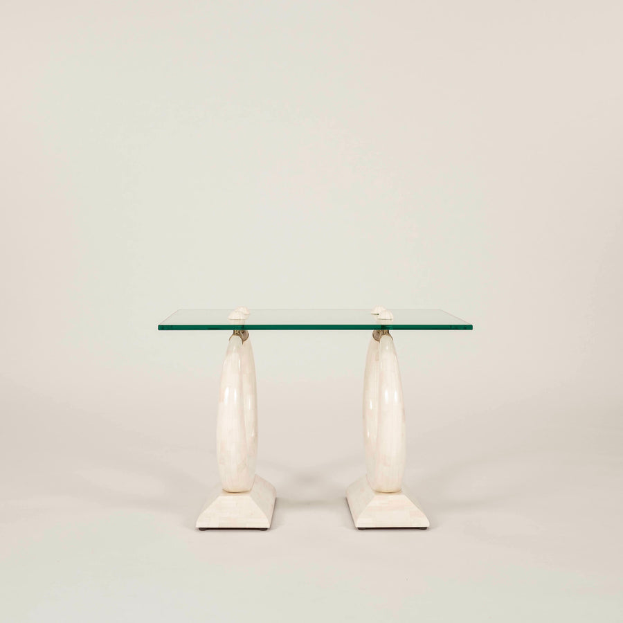 Tessellated Travertine Rings & Glass Side Table