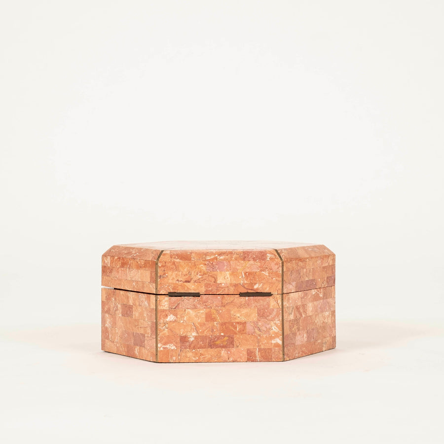 Maitland Smith Tessellated Marble & Brass Inlay Hexagonal Box