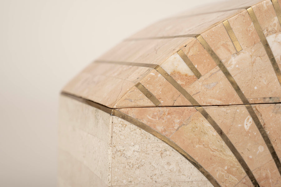 Tessellated Monochrome Mixed Marble & Brass Dome Box