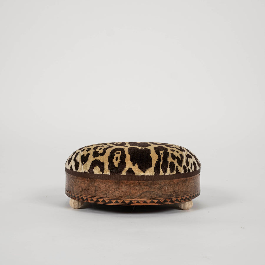 19th Century Nobilis Leopard Velvet Round Footstool