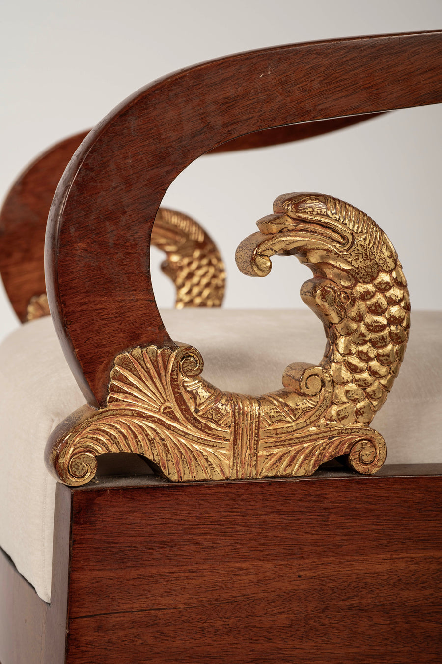 Pair 19th Century Russian Neoclassical Parcel Gilt Mahogany Armchairs