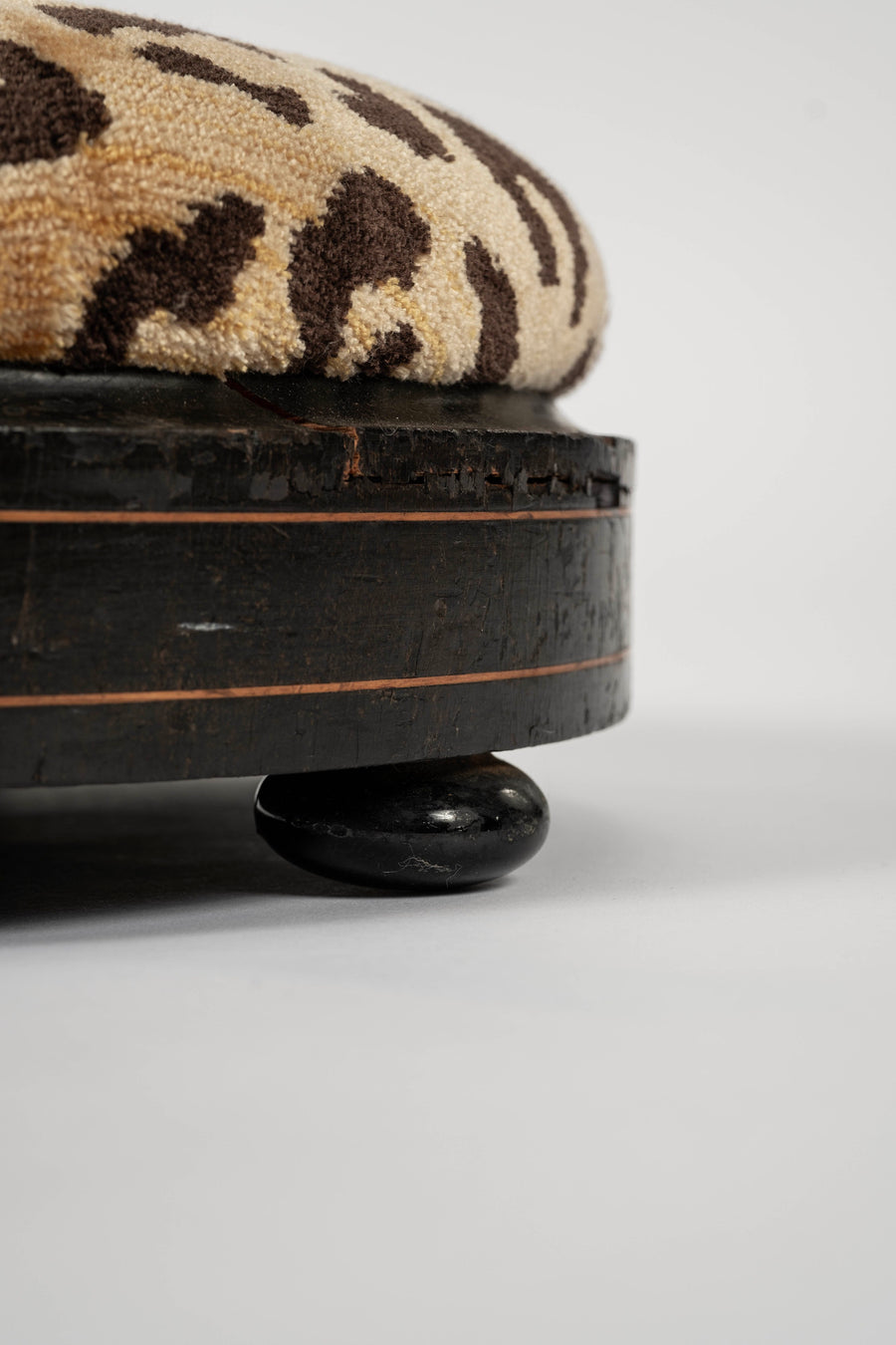 19th Century Scalamandré Leopardo Silk Velvet Round Footstool