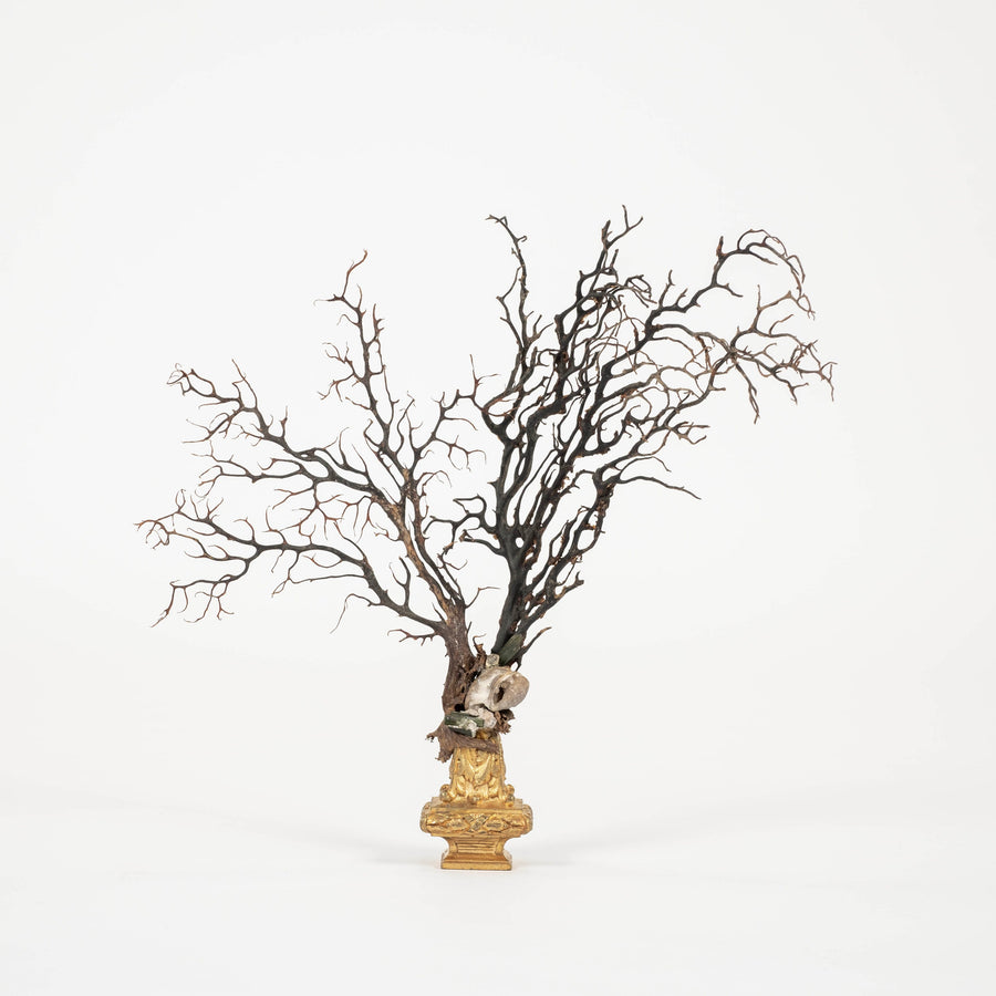 Black Coral Sea Fan Sculpture~ Napoleon III Bronze Doré Fragment
