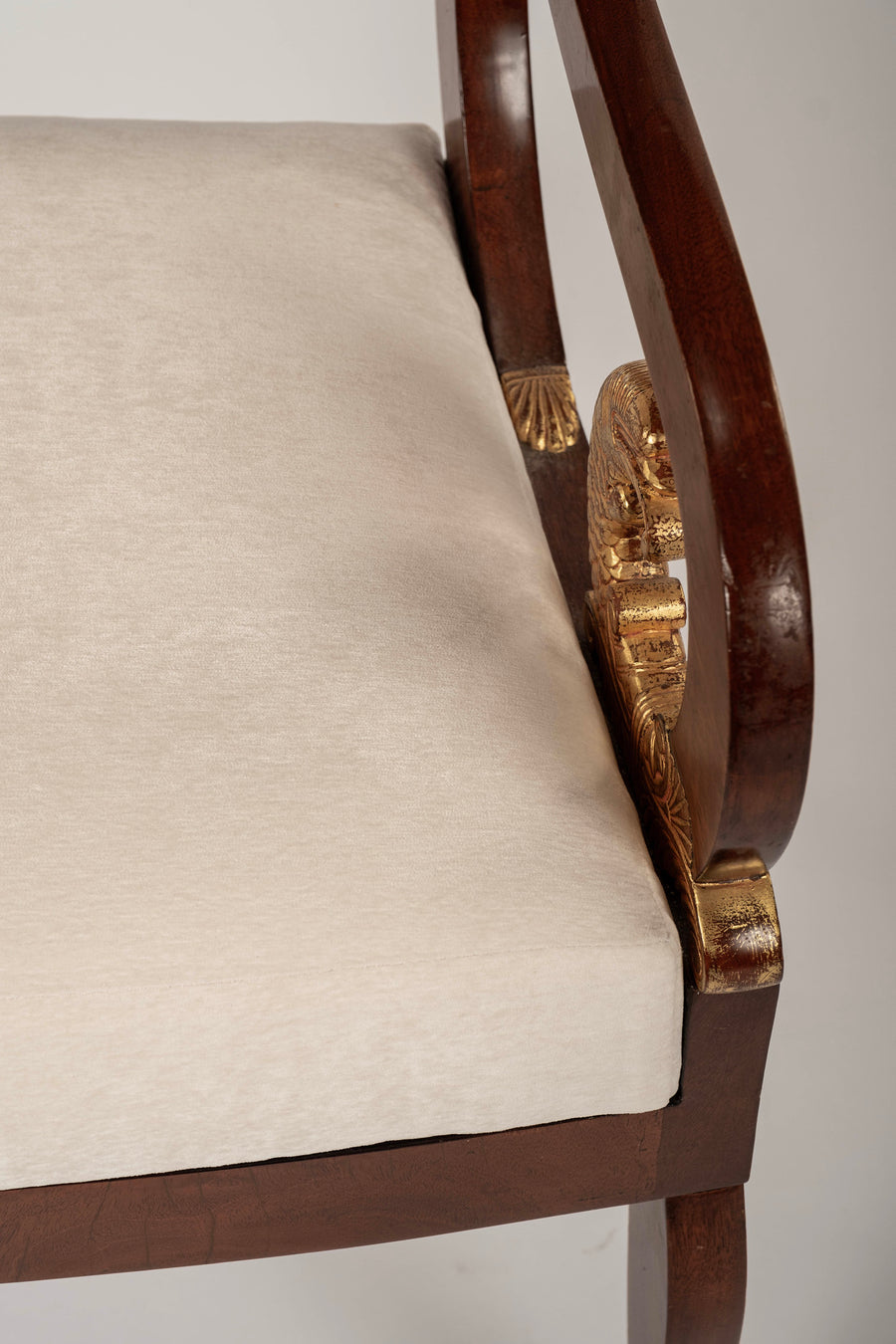 Pair 19th Century Russian Neoclassical Parcel Gilt Mahogany Armchairs