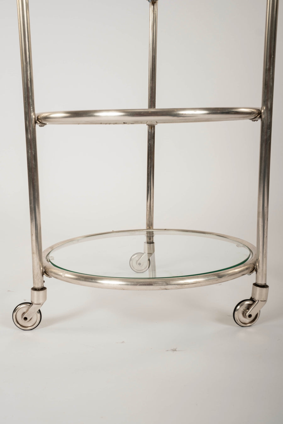 Round Nickeled Bronze and Glass Bar Cart
