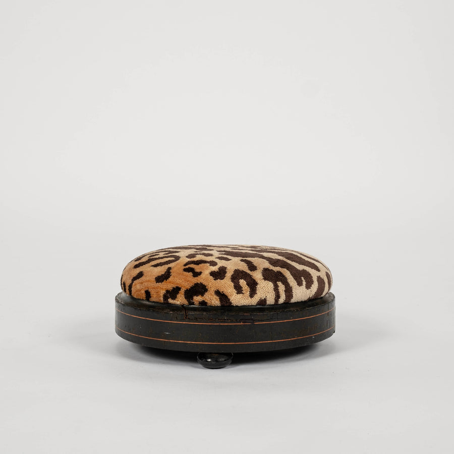19th Century Scalamandré Leopardo Silk Velvet Round Footstool