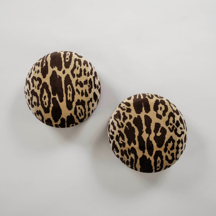 19th Century Nobilis Leopard Velvet Round Footstool