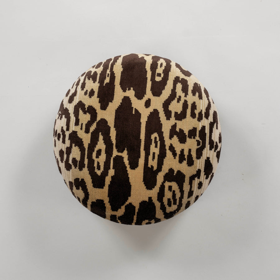 19th Century Nobilis Leopard Velvet Round Footstool