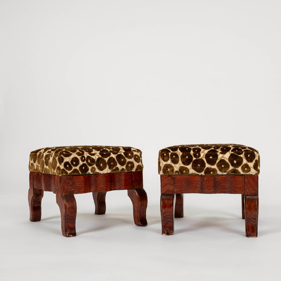Vintage Pair Clarence House Moss Trocadero Silk Velvet Footstools