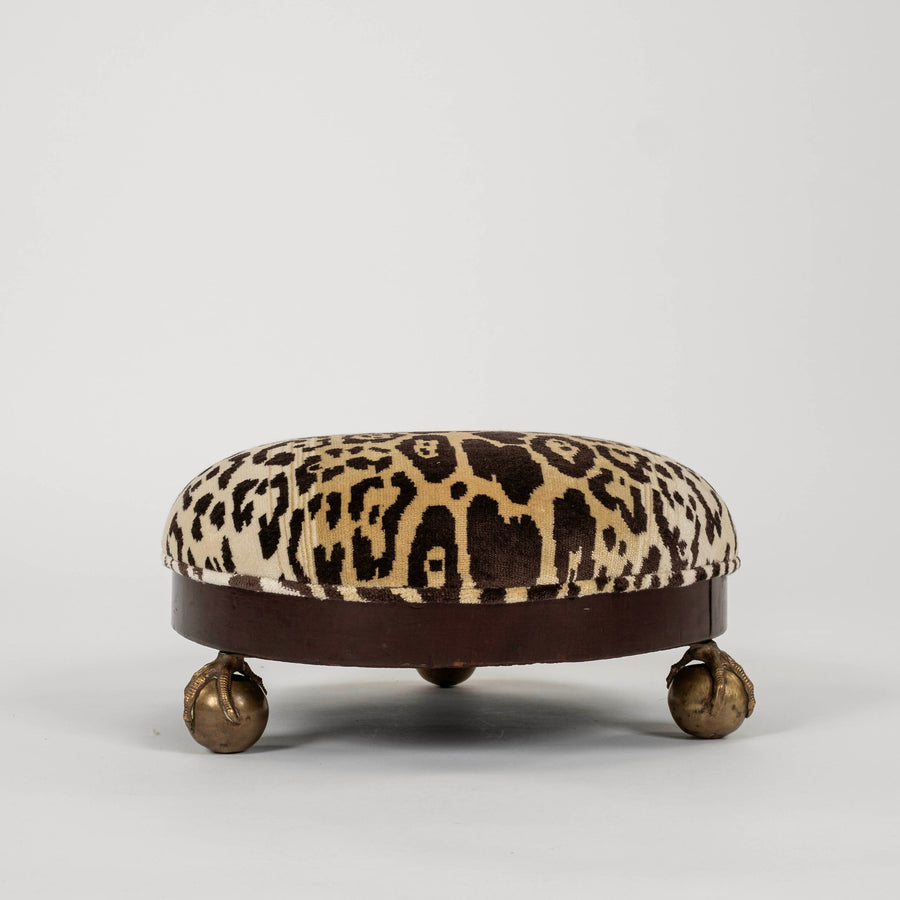 19th Century Nobilis Leopard Velvet Footstool