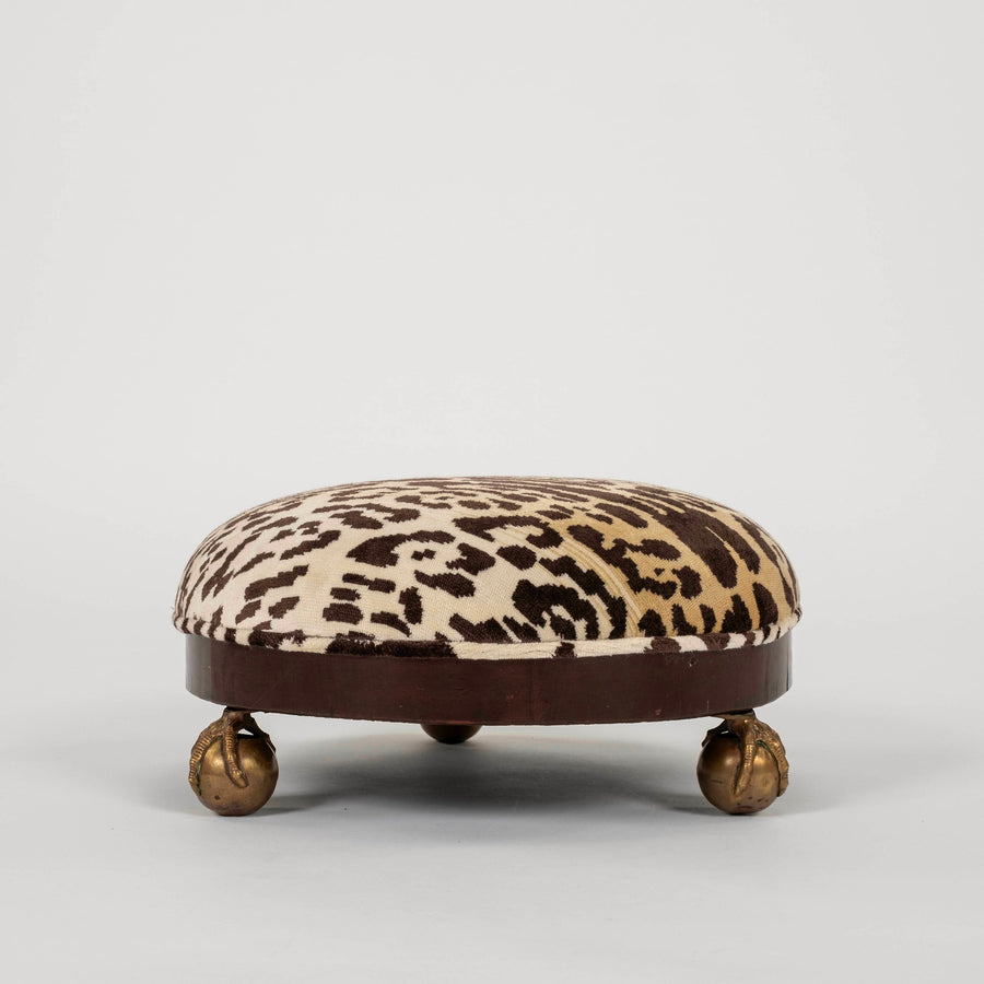19th Century Nobilis Leopard Velvet Footstool