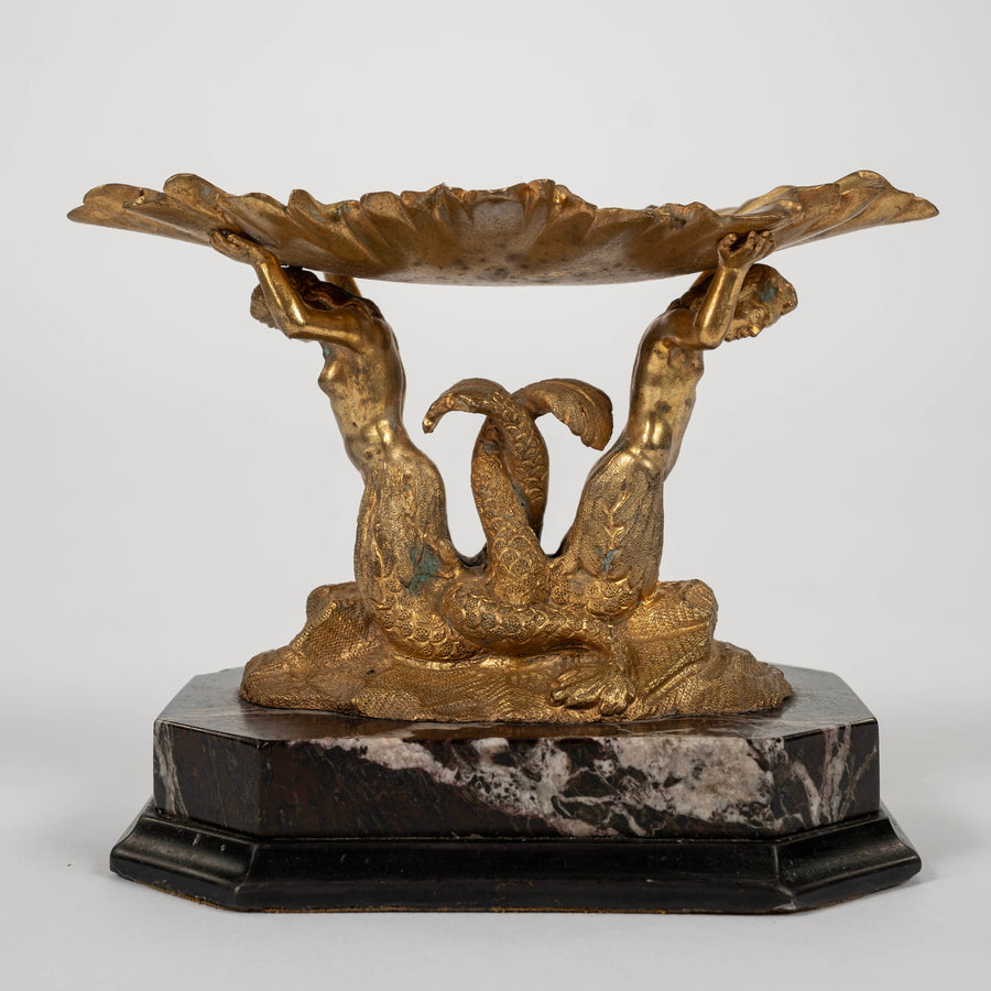 19th Century Empire Gilt Bronze Mermaid Merman Garniture