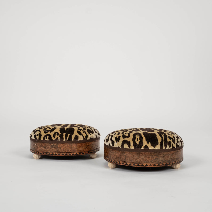 19th Century Nobilis Leopard Velvet Round Footstool