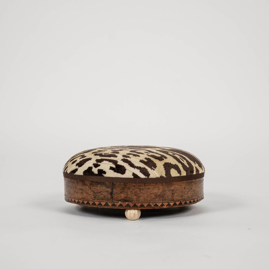 19th Century Nobilis Leopard Velvet Round Footstool