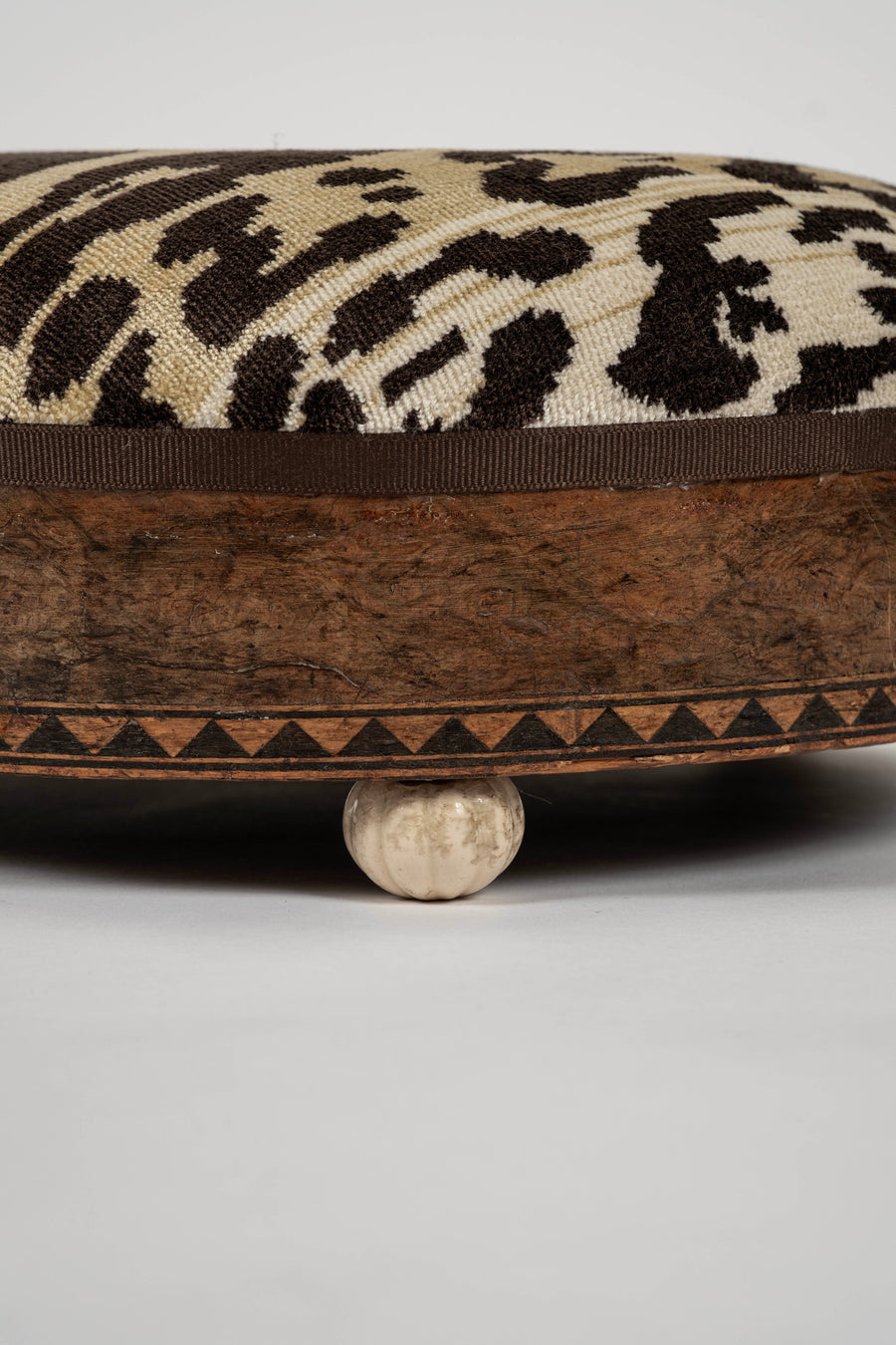 19th Century Nobilis Leopard Velvet Round Footstool