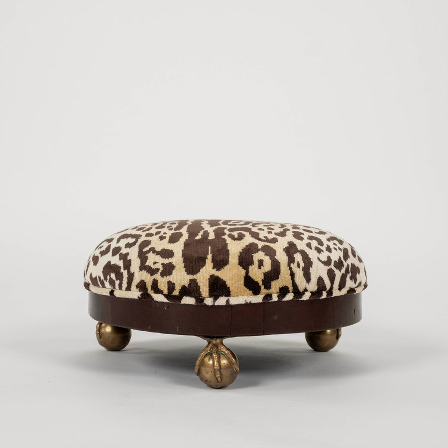 19th Century Nobilis Leopard Velvet Footstool