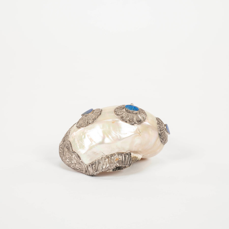 Tibetan Lapis Lazuli Silver Mount Polished Shell