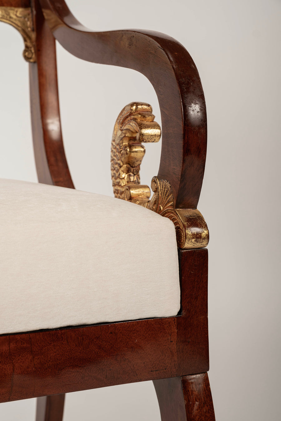 Pair 19th Century Russian Neoclassical Parcel Gilt Mahogany Armchairs