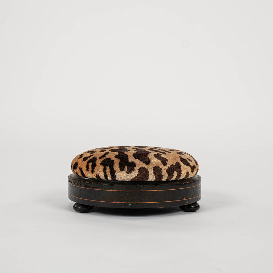 19th Century Scalamandré Leopardo Silk Velvet Round Footstool