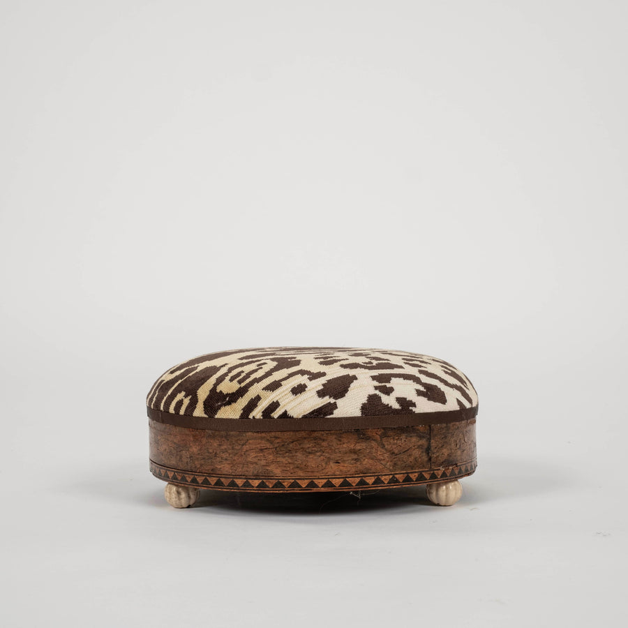 19th Century Nobilis Leopard Velvet Round Footstool