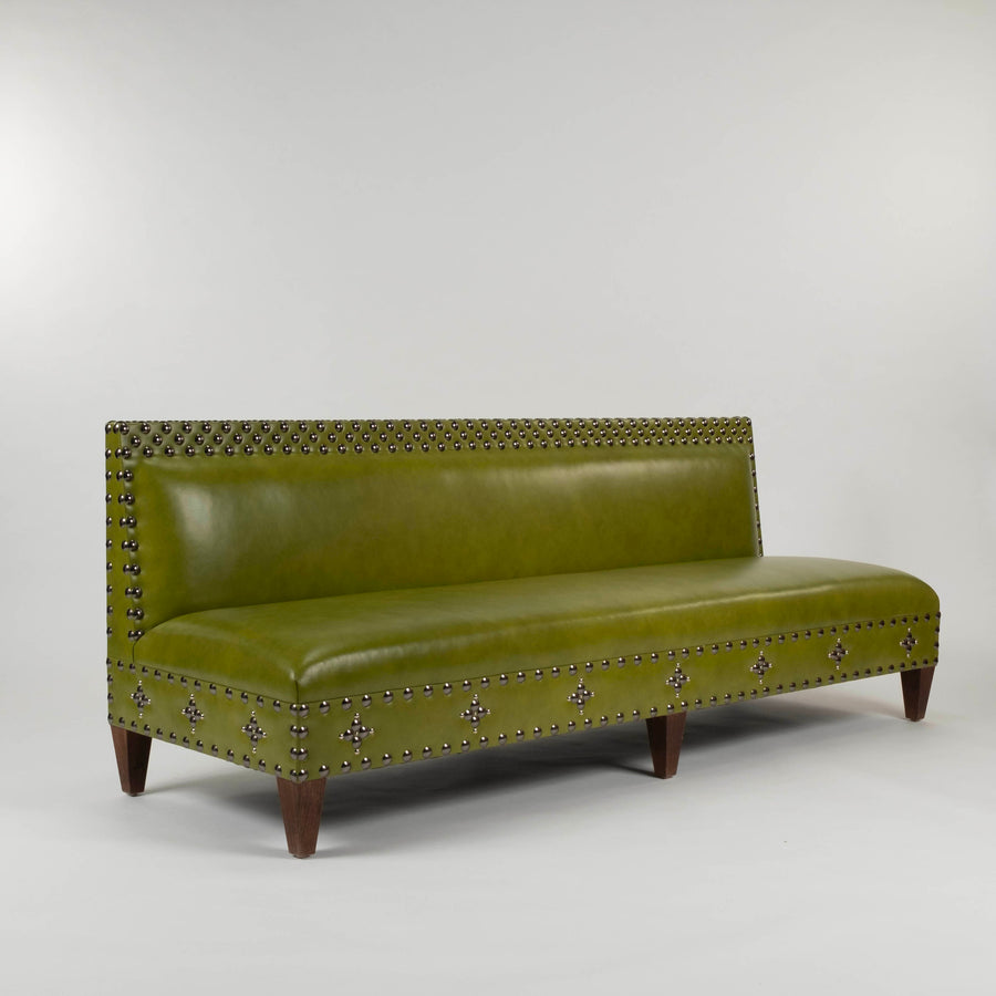 Green Leather Studded Banquette
