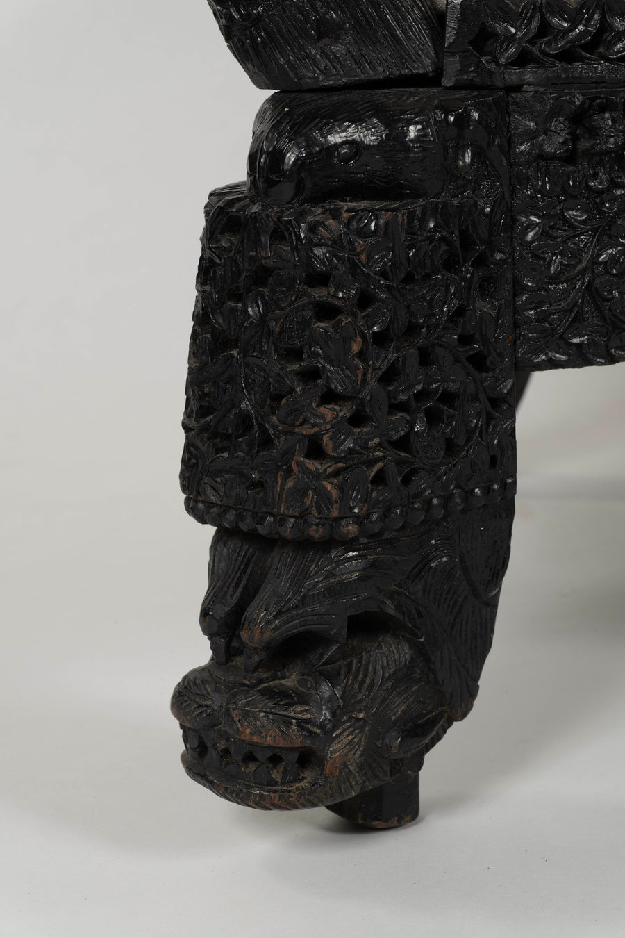 19th Century Anglo-Indian Carved Ebony & Velvet Settee